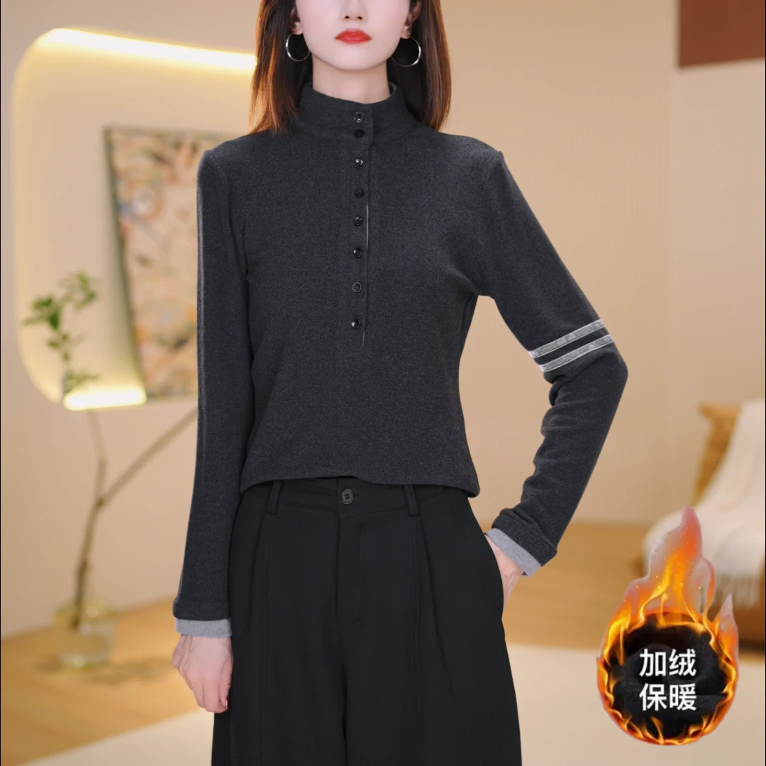 长袖圆领女薄款抗皱秋季半高领打底衫时尚7325