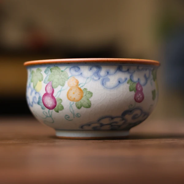 【朴云堂】麋鹿葫芦祥云曲腹缸杯（朴杯0549）