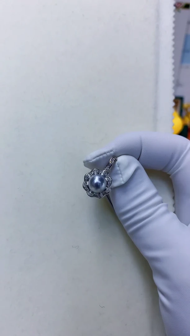 银S925镶嵌海水珍珠饰品真多麻色设计款吊坠