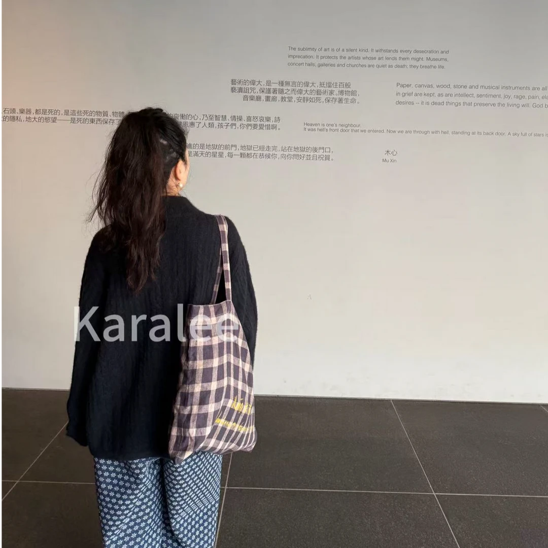 【美丽·格子包包】纯亚麻百搭单肩包，水洗黄色印花会轻微掉色