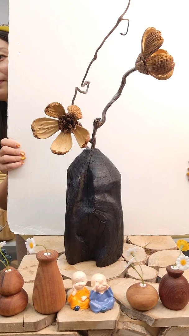 木实木花瓶自然开裂花瓶摆件