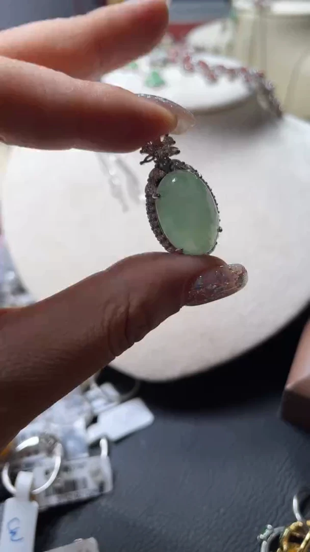 翡翠银S925镶嵌吊坠(不含链)缅甸天然A货翡翠