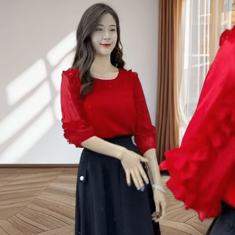 【上衣】2025夏季洋气时尚新品蕾丝边上衣气质显瘦洋气百搭宽松58