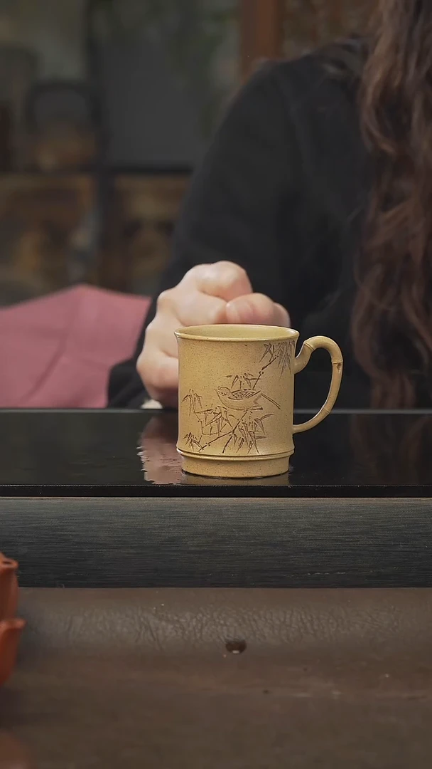 茶壶紫砂竹节杯，黄金段，100cc