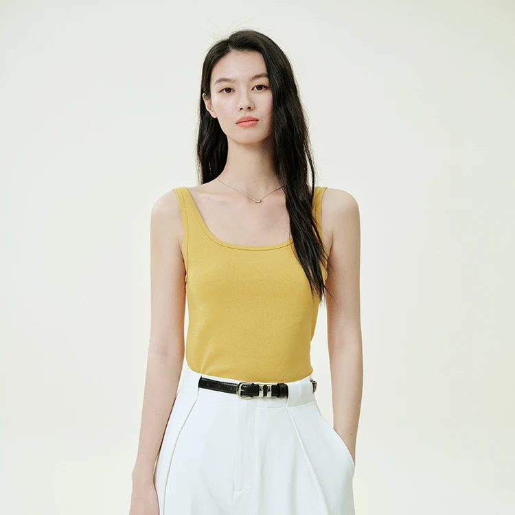 美洋MEIYANG 沙漏背心刚需单品方领无袖弹力修身显瘦上衣通勤百搭