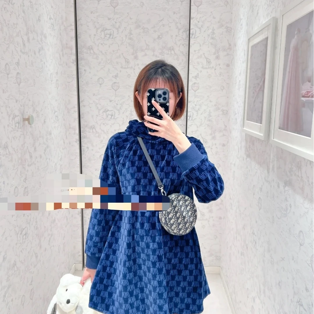 未使用 DIOR/迪奥 babyDior迪奥深蓝色印花连帽连衣裙129206