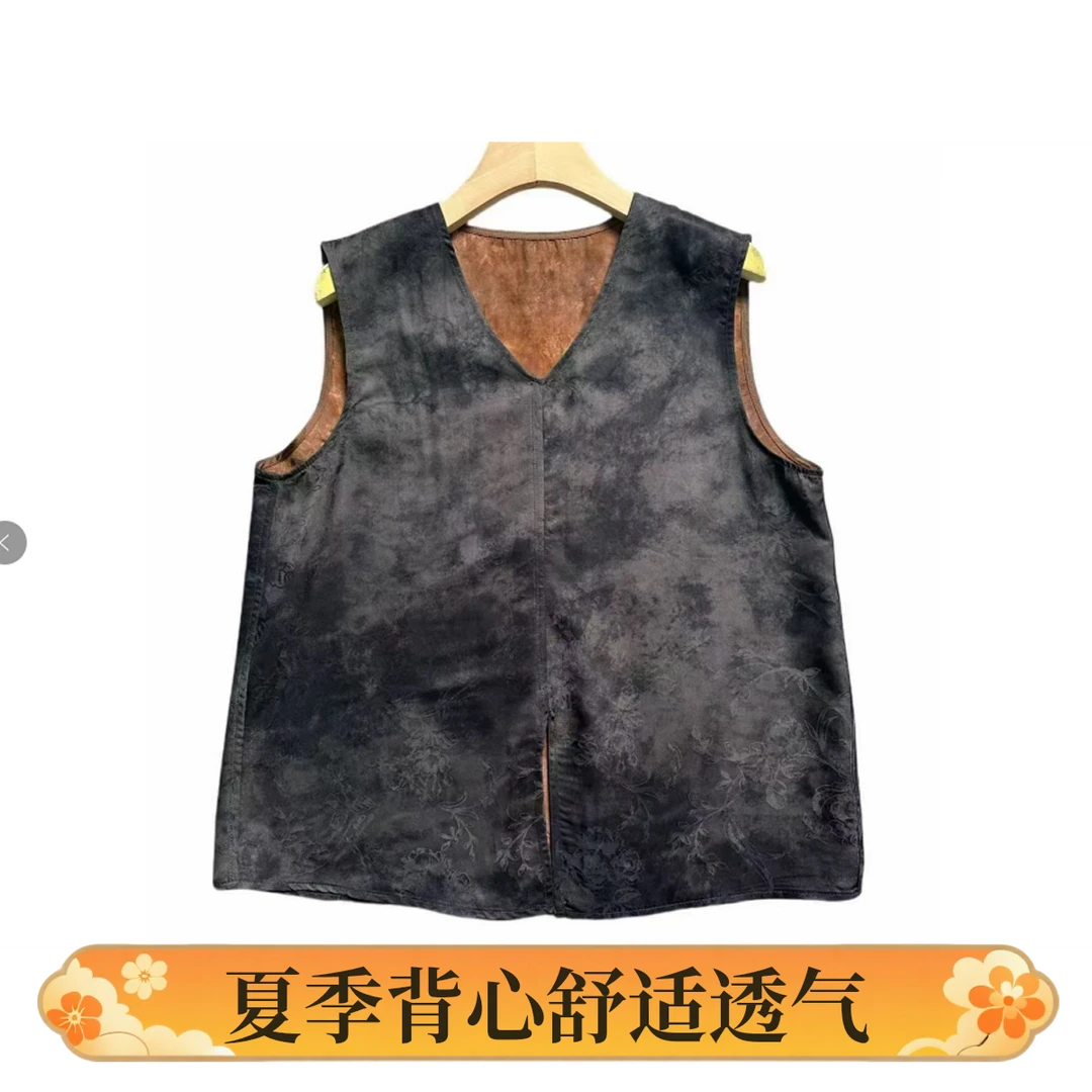 背心女士夏季背无袖中老年水洗百搭香 云 纱凉快透气双面穿