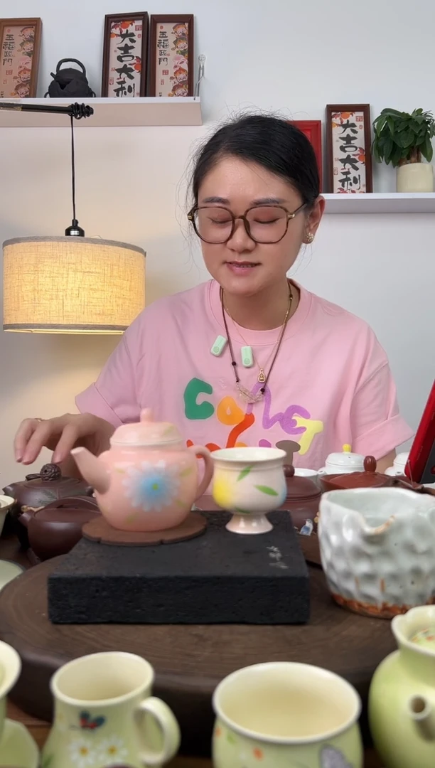 景德镇陶瓷粉色兰花套装