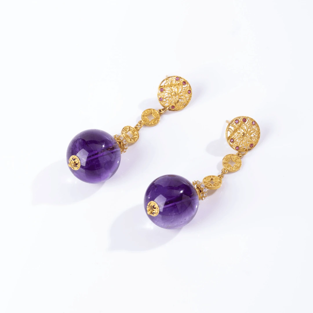 K员格格【势·紫凤凰】凤九/紫水晶大单珠耳坠/HFDS03(多样性发)