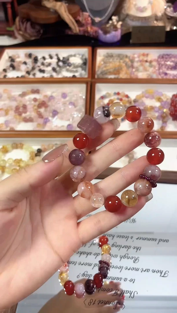未镶嵌手串水晶天然红胶花黄塔晶红玛瑙石榴石跑环手串多样发一