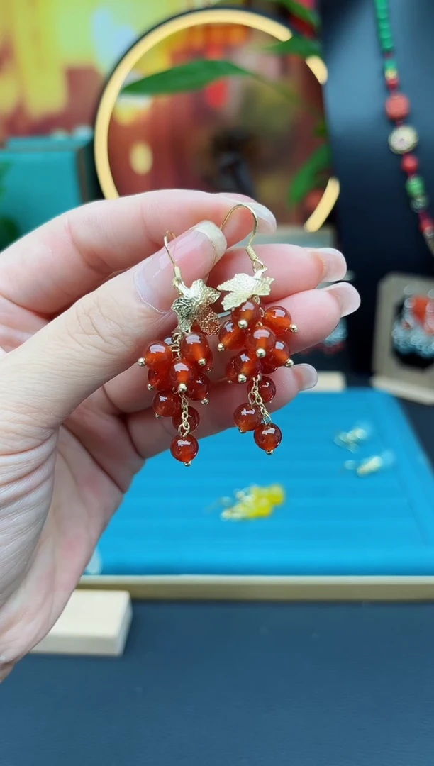 玛瑙/玉髓耳饰银S925镶嵌207