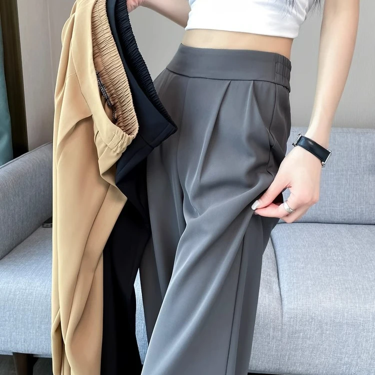 啄木鸟西装裤高腰裤女夏季新款垂感小个子休闲宽松直筒裤