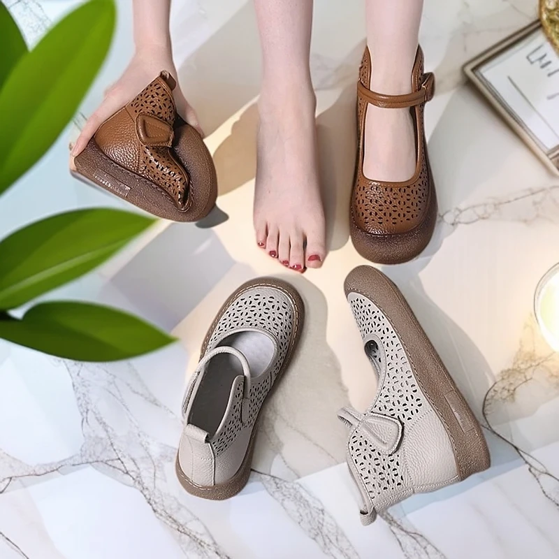 25888女真皮软底罗马凉鞋新款民族风复古镂空洞洞鞋