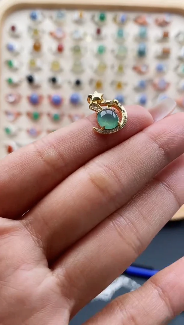 【闪购商品】翡翠戒指银S925镶嵌缅甸天然A货翡翠222 2+6