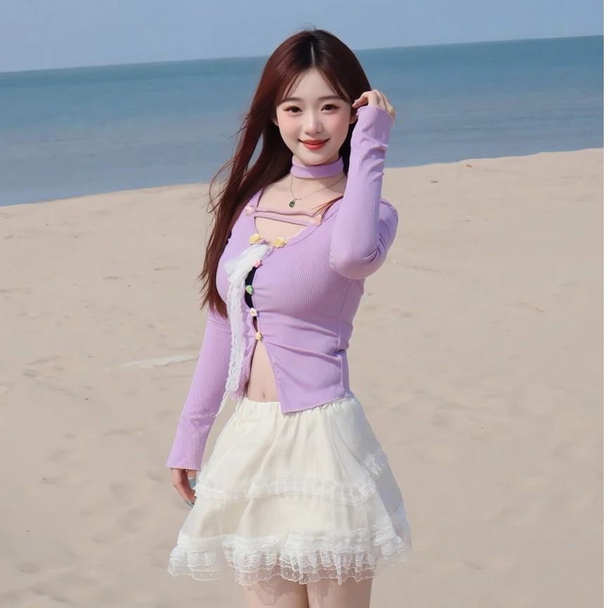 2025新款裙子两件套装甜辣妹显瘦修身长袖针织蕾丝拼接上衣半裙