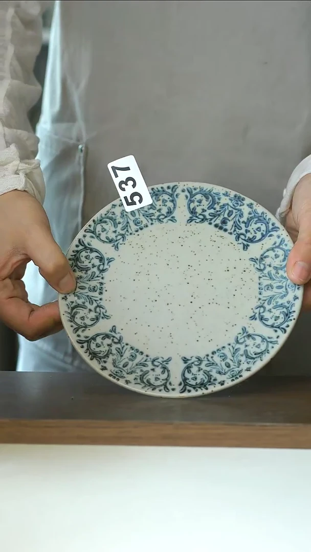 537微瑕青花手绘鸢尾花16cm甜品碟@4-2@