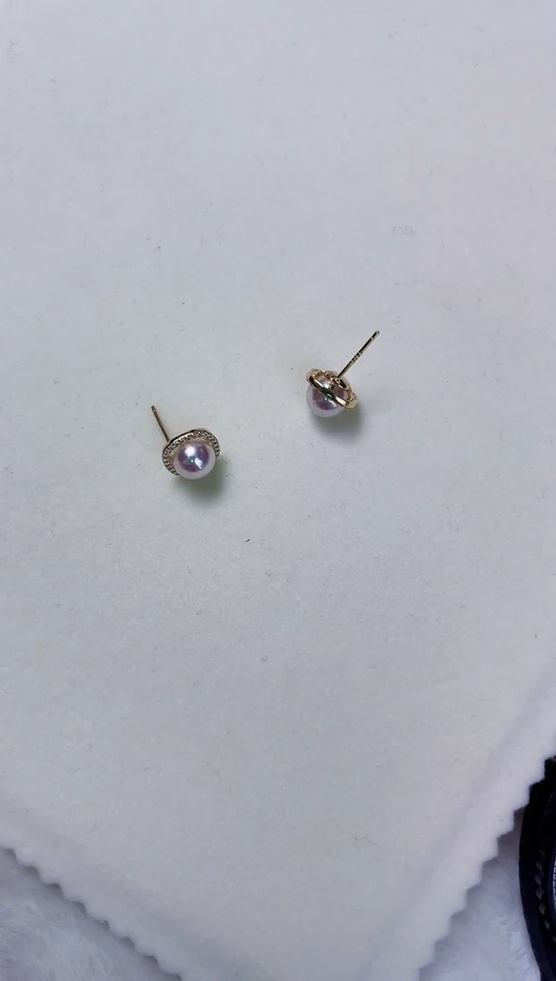 银S925镶嵌海水珍珠akoya设计款耳钉7.5-8mm