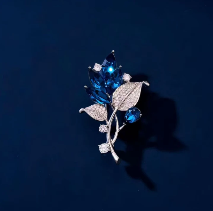 时尚胸针百搭蓝色玫瑰花朵胸针（50054）