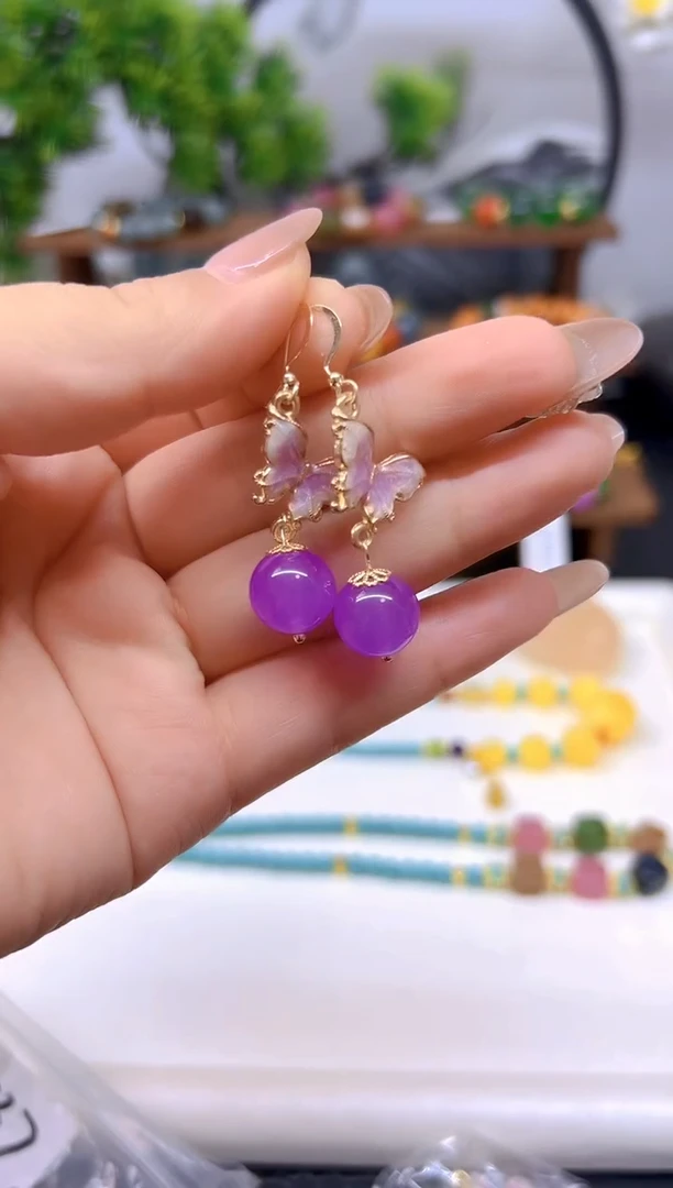 翡翠14K金镶嵌耳饰E737