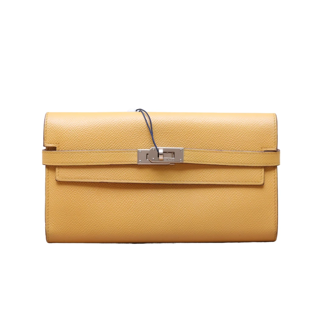 95新 Hermes/爱马仕 新【小花Han】Kelly 钱包 鲜黄 Ep皮 框O 银扣