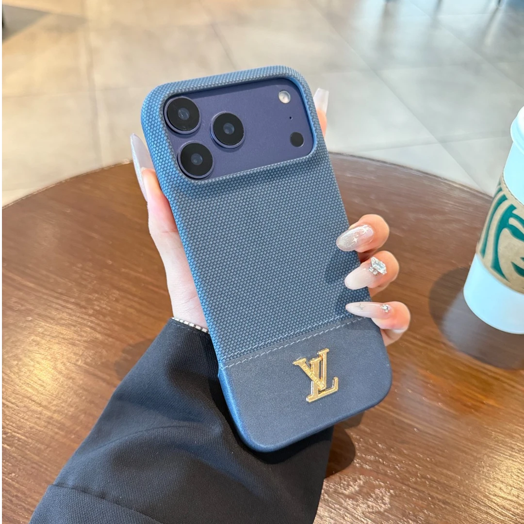 复古蓝色皮纹iPhone17promax半包手机壳适用苹果16新款15高级感14