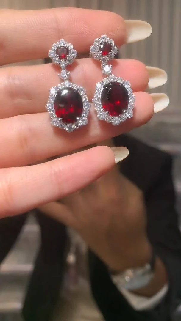 银S925镶嵌耳饰石榴石【宝石世家严选】