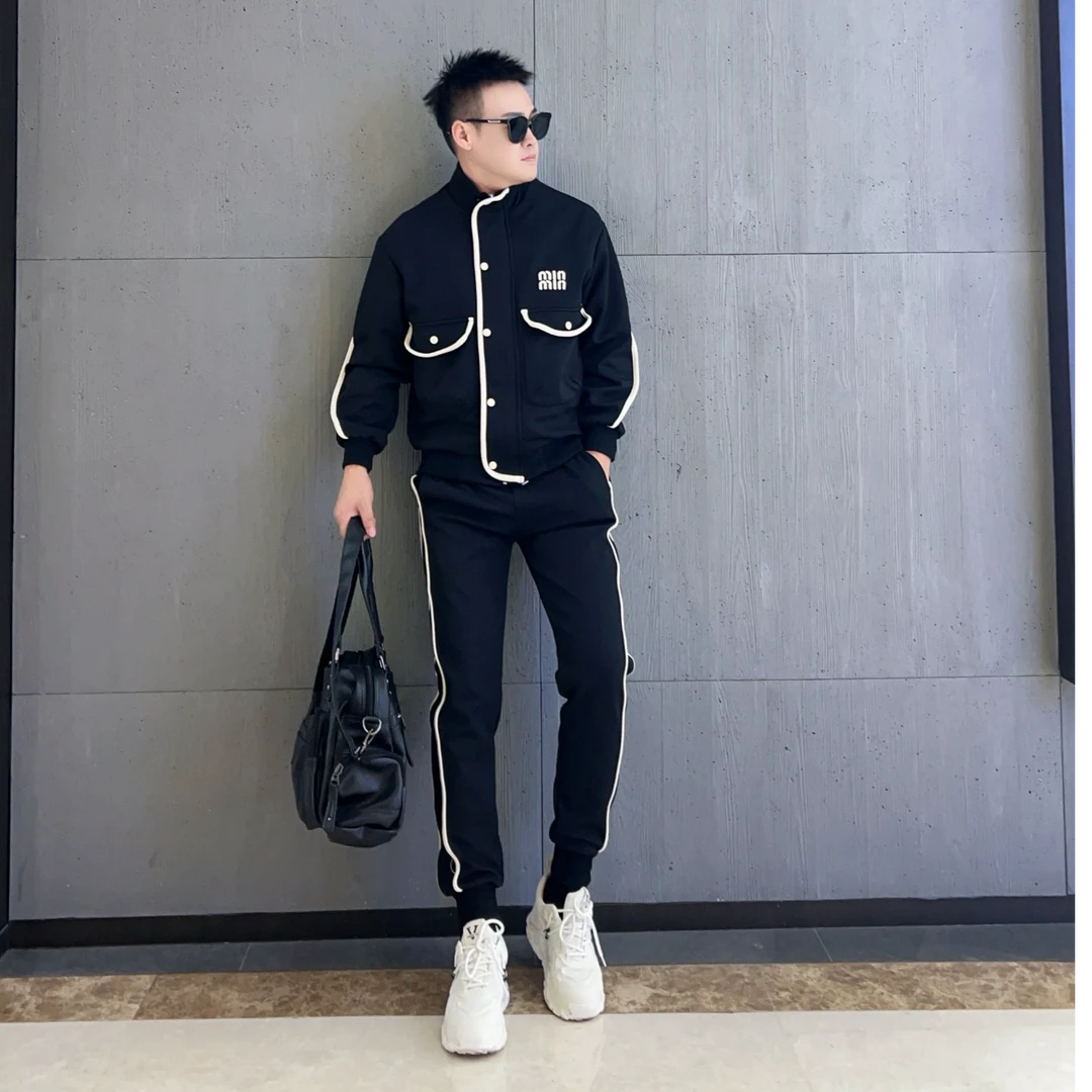 男套装2025春季新款百搭刺绣外套时尚休闲裤两件套潮流夹克卫裤
