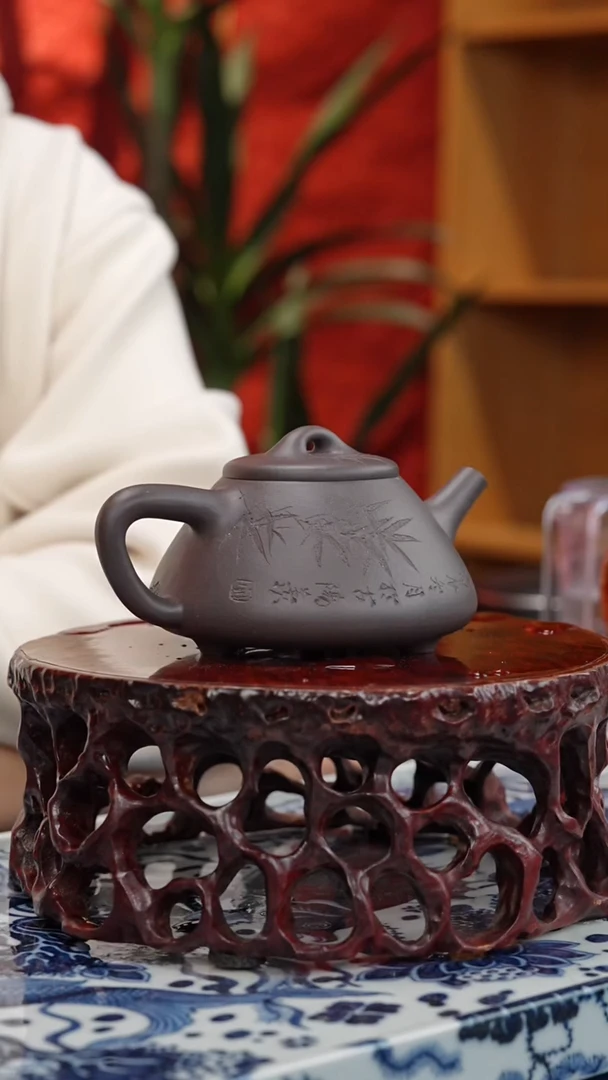 【闪购商品】紫砂茶壶【头哥手工壶】2子冶石瓢天青泥刻绘