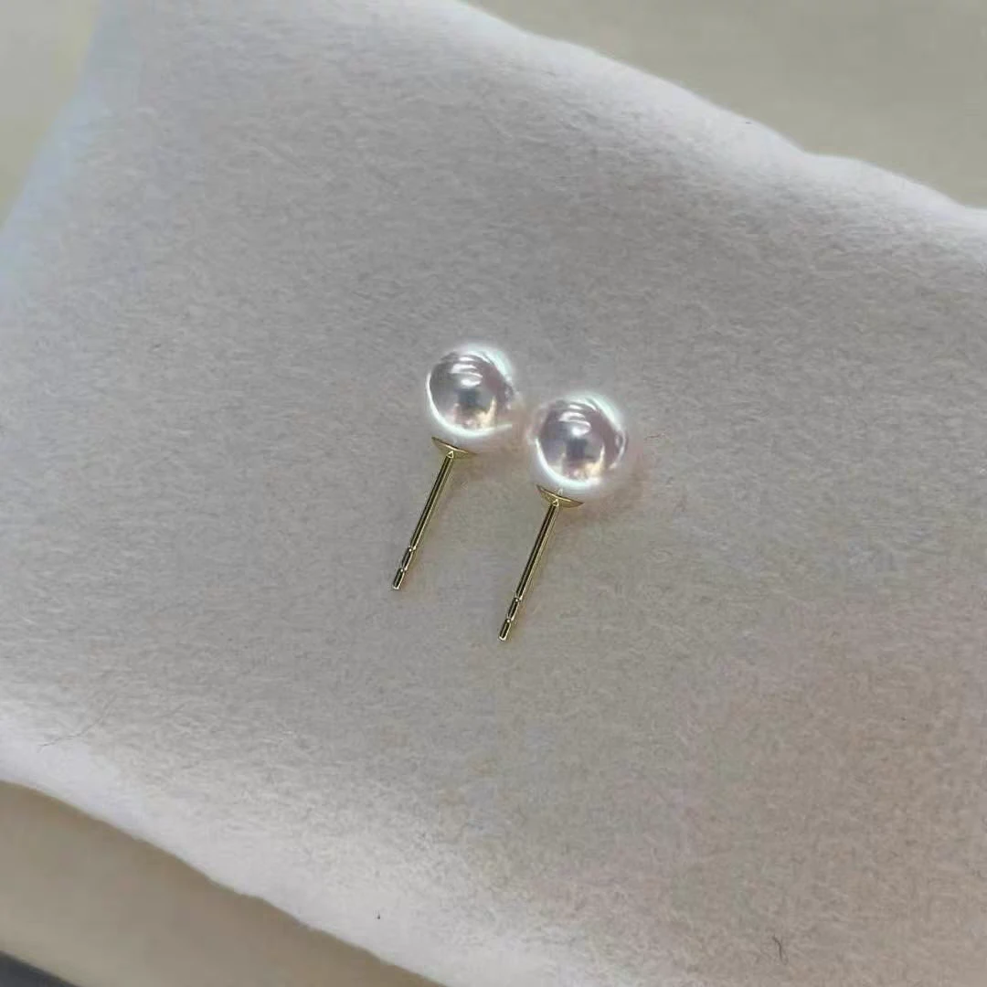 海水珍珠Akoya 7-7.5mm极光小灯泡耳钉一级光