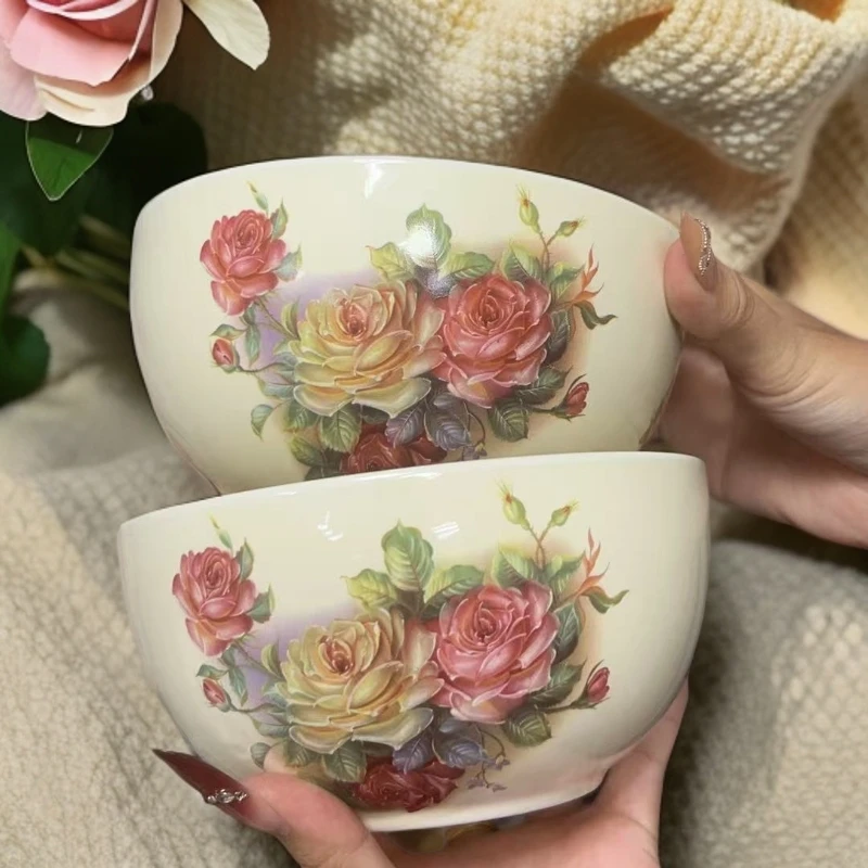 欧式老镇玫瑰象牙黄 6寸面碗两个装