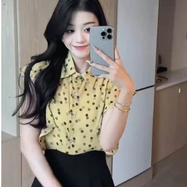碎花短袖衬衫显瘦气质时尚夏季减龄印花洋气百搭小众宽松波点衬衣