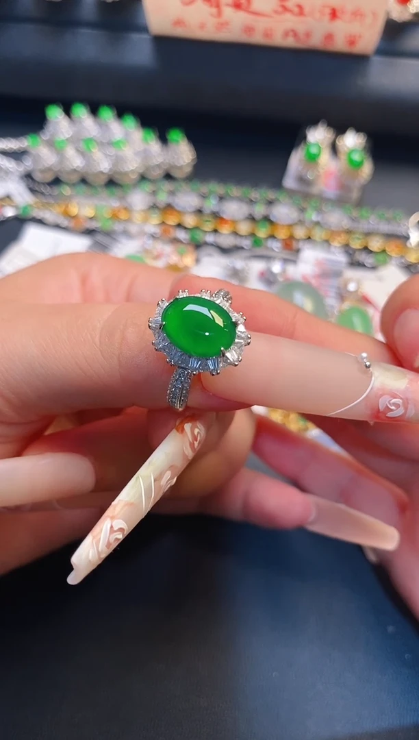 银S925镶嵌戒指翡翠天然