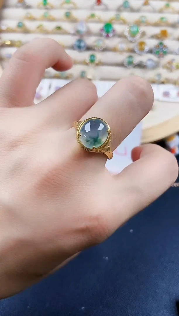 翡翠戒指银S925镶嵌123499