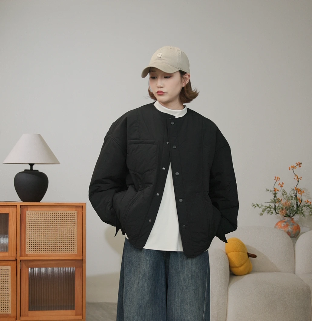 日系小口袋设计感宽松大版棉服外套