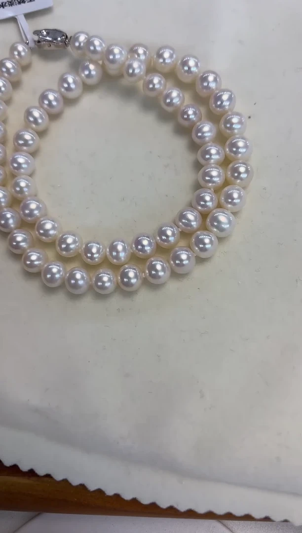 颈饰银S925镶嵌淡水珍珠7.5-8.5mm无核白珠项链