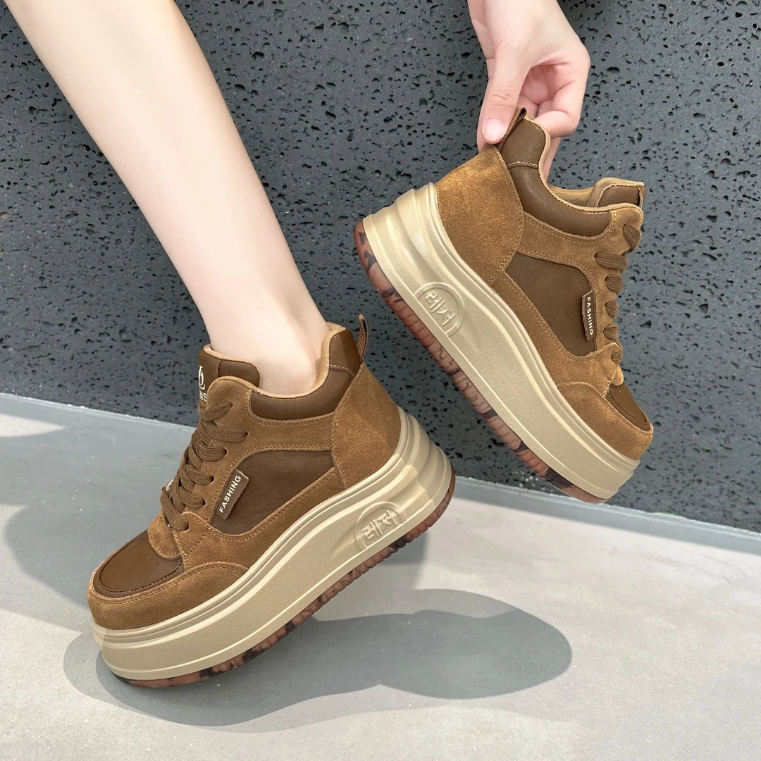 冬季新款加绒真皮高帮厚底时尚休闲百搭运动板鞋女韩版网红平底