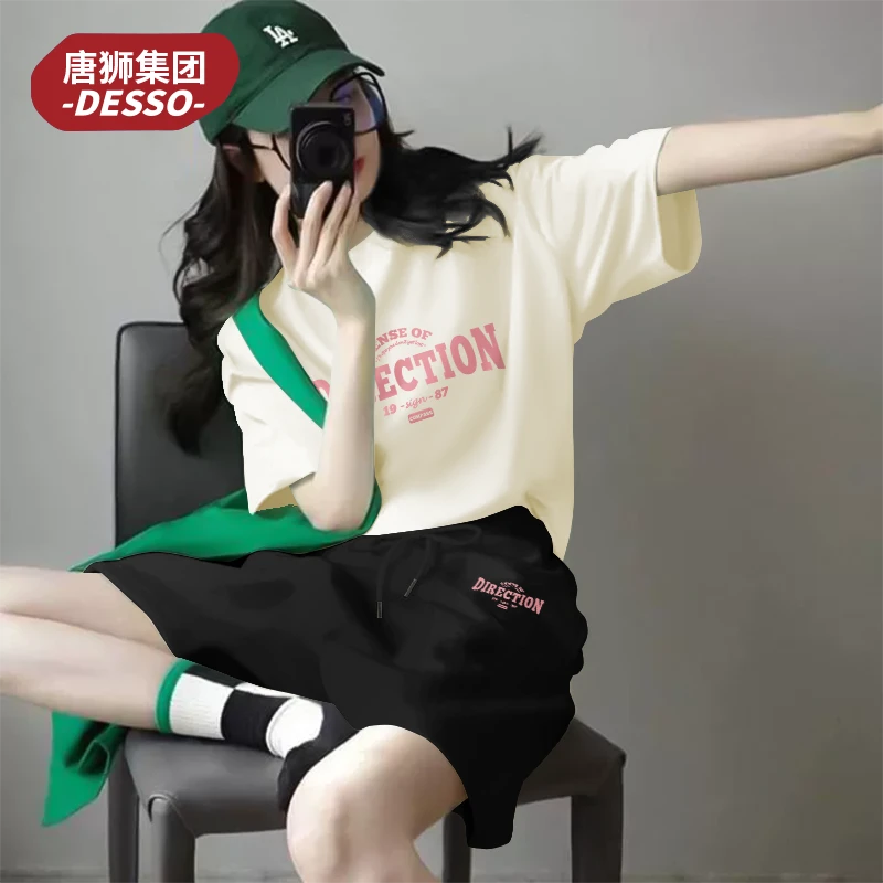 唐狮集团Desso休闲运动套装女圆领透气薄款学生情侣套装小众女装