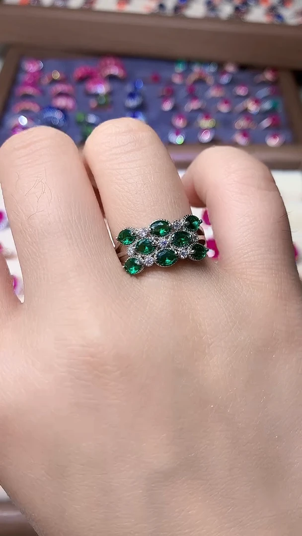 【闪购商品】祖母绿戒指银S925镶嵌000