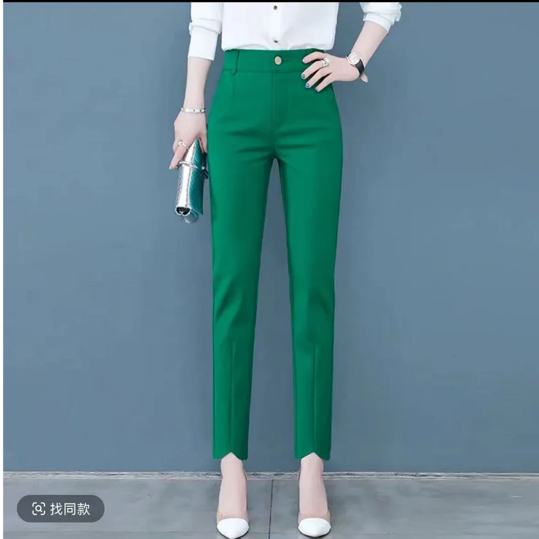 22856#高端西装裤女夏季新款女士高腰直筒显瘦烟管裤休闲九分裤