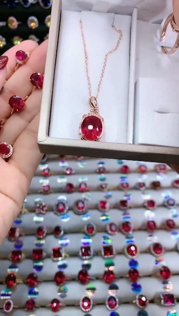 【闪购商品】红宝石吊坠(赠链)银S925镶嵌玫瑰金