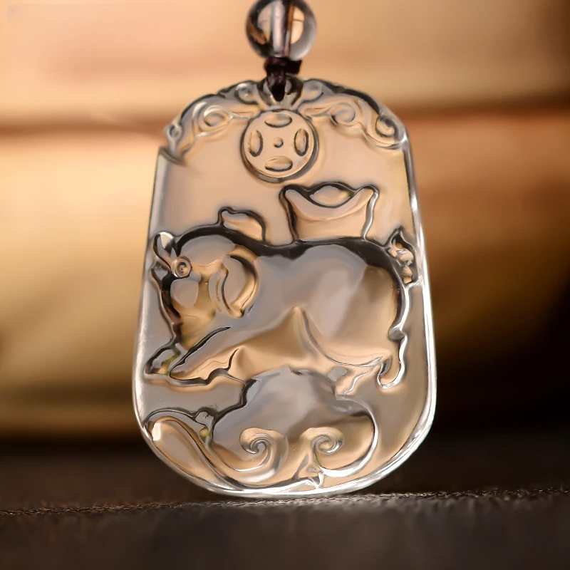 十二生肖天然白水晶吊坠属相吊牌男女坠子龙蛇猴鸡狗猪本命年挂件