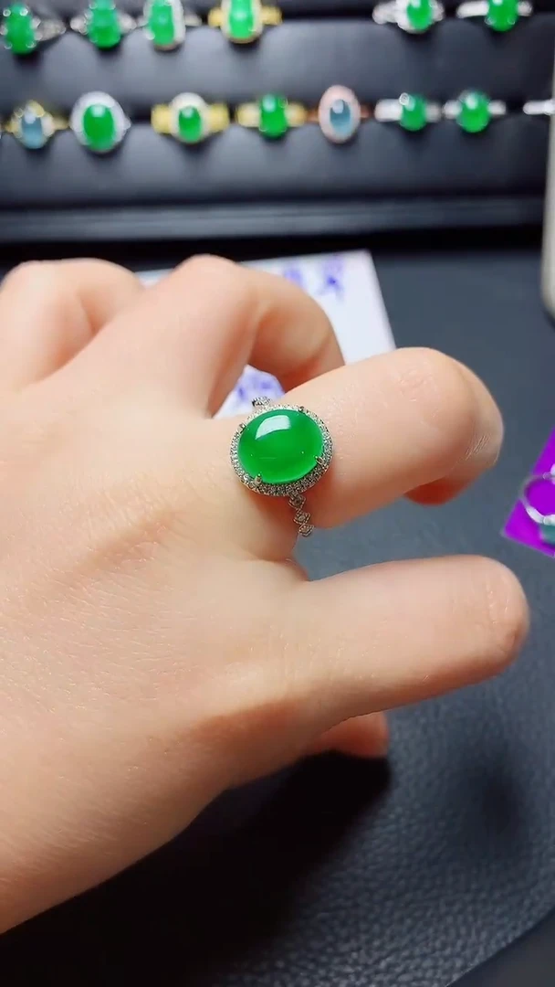 银S925镶嵌戒指翡翠天然翡翠A货s925银镶