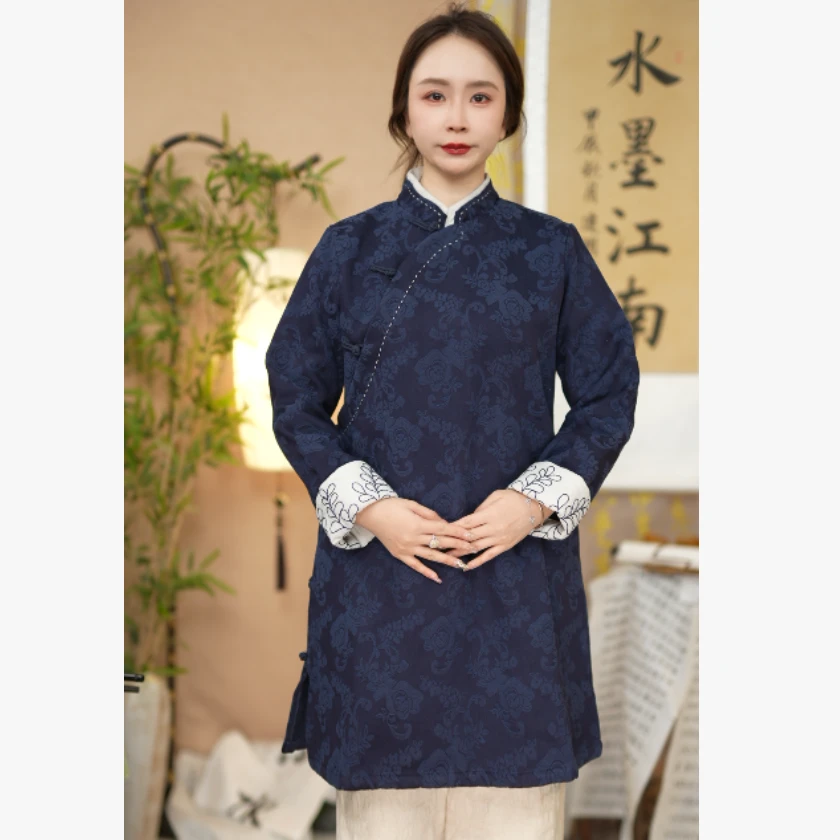 水墨江南-【漫友者】棉麻提花刺绣奥黛袍子99016