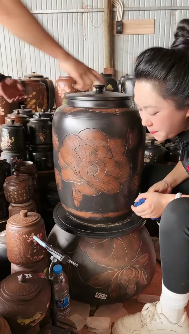 【闪购商品】壶完品茶缸 高51cm 牡丹花 904