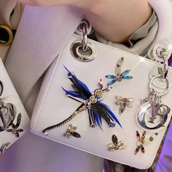 95新 DIOR/迪奥 坤球奢选 迪奥水钻羽毛限量戴妃包