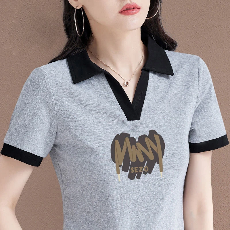 polo衫女士有领短袖t恤女新款夏季爆款休闲女装中年妈妈翻领体恤
