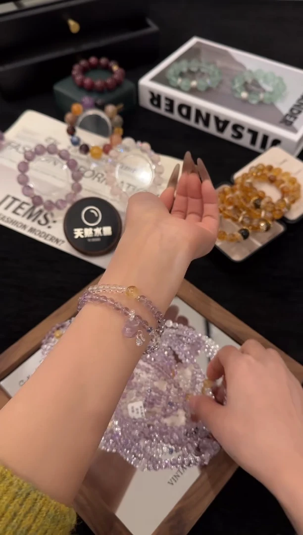 银S925镶嵌手链水晶紫水晶双圈x3462