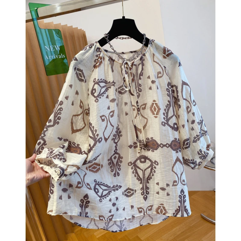 波西米亚风亚麻上衣女高端棉麻2025新款宽松气质轻薄防晒衬衫上衣