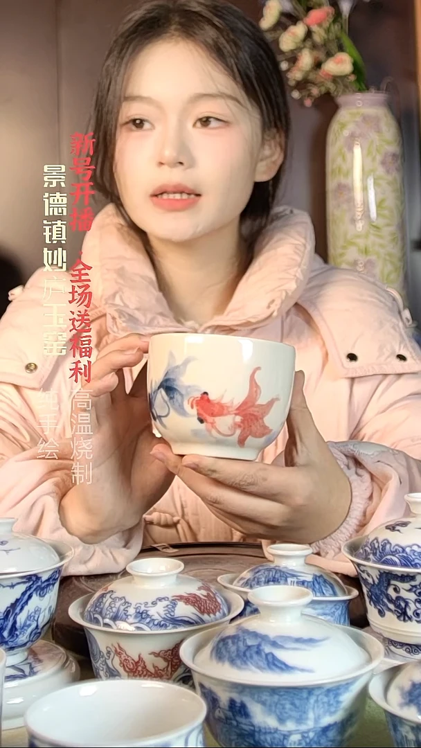 盘陶妙庐玉窑大纲杯微瑕