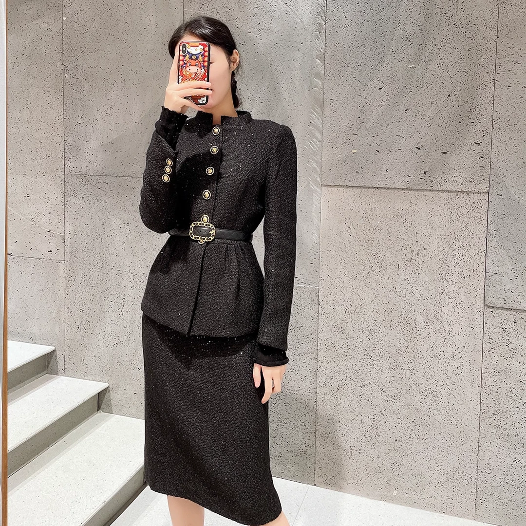 M1995小香上帝视角！收腰粗花呢外套衣长61+半裙65 款号S58023